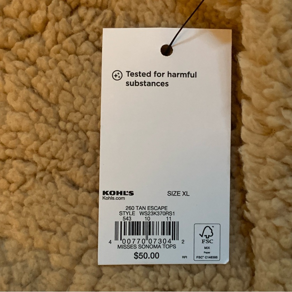 Womens Sonoma Goods for Life Sherpa Teddy Jacket | XL | Tan  NEW!! - Picture 10 of 12